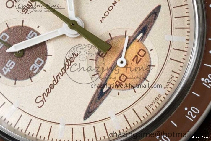 0427 Speedmaster Misson To Saturn 1:1 Best Edition Beige Dial On Nylon Strap Quartz Casual 7861